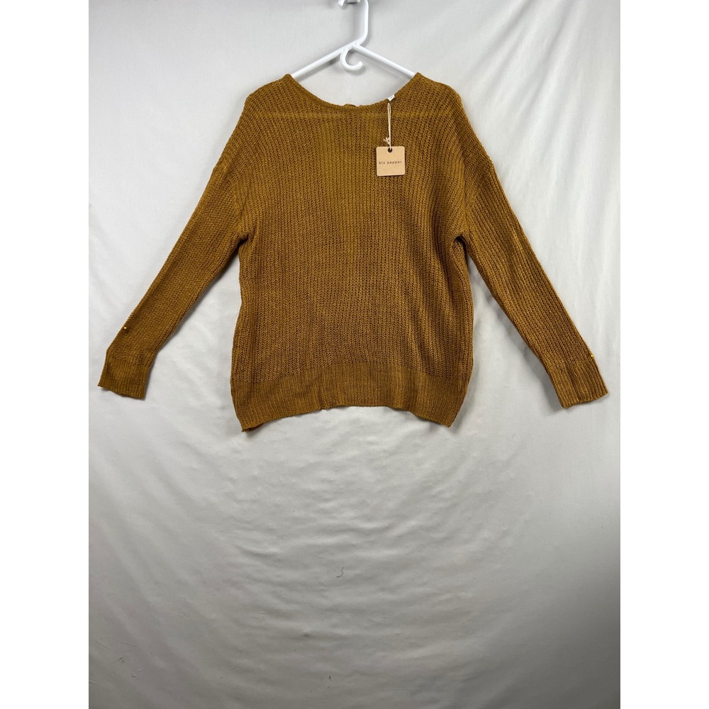 Blu Pepper Sweater Womens Large Mustard Yellow Open Tie Back Surplice Knit NEW